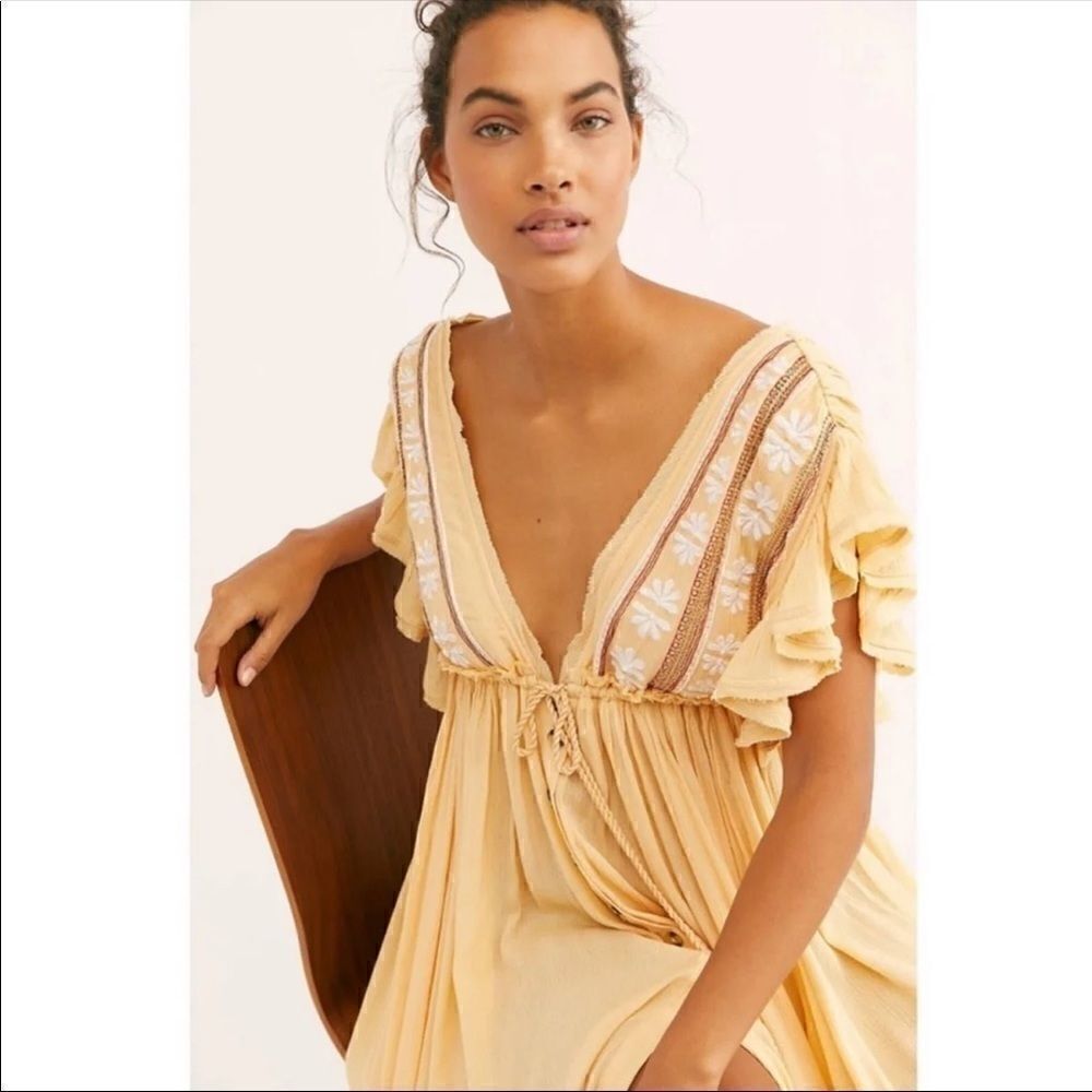 Free People Wait For You Midi Dress Natural Size S - Picture 3 of 9